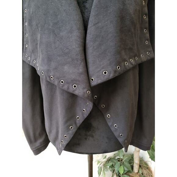 Express Suede Jacket Women Small Black Eyelet Embellished Long Sleeve Open Front - Picture 9 of 12
